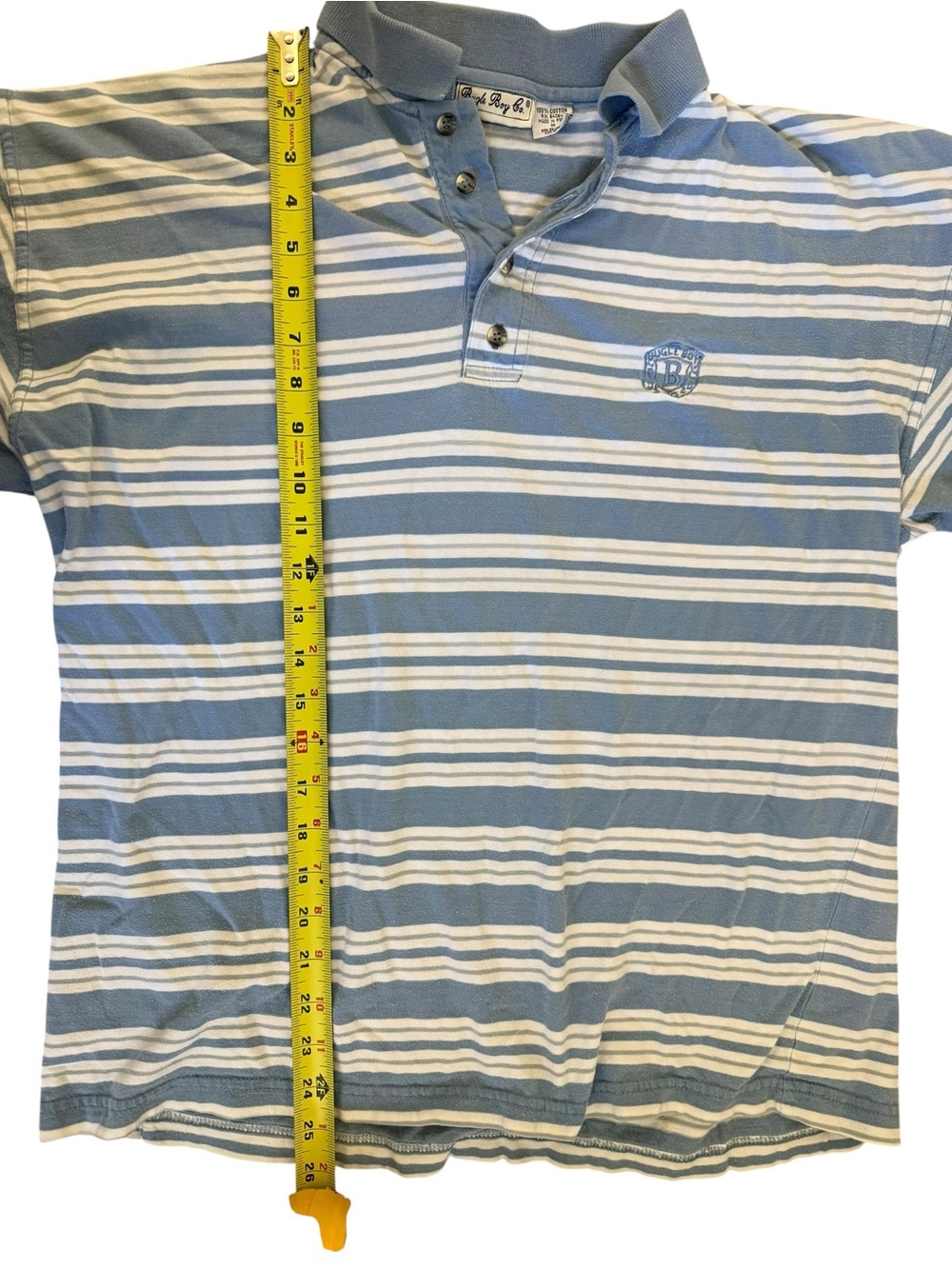 Men's Vintage Blue Stripe Bugle Boy Polo Short Sleeve 90s Y2K - Picture 4 of 5